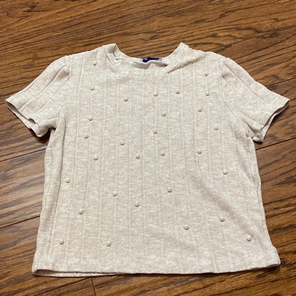 Zara knit pearl detail t-shirt - Picture 1 of 3